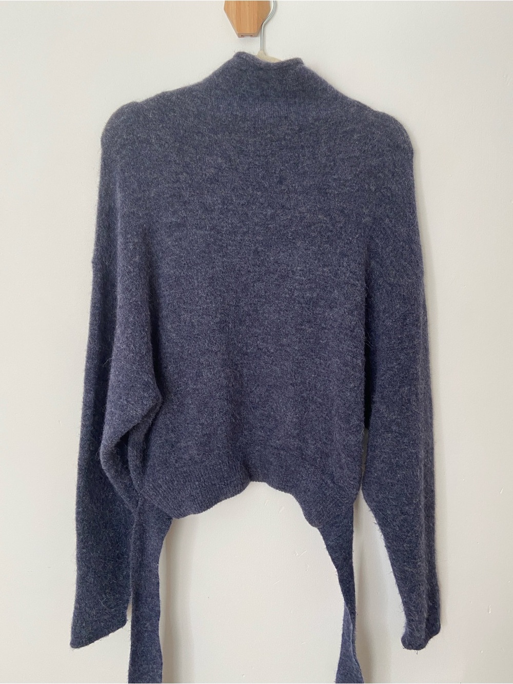 Wilfred Aritzia Lorin Sweater Knit Turtleneck Tie Back Sweater Marl Blue Medium - Picture 9 of 11